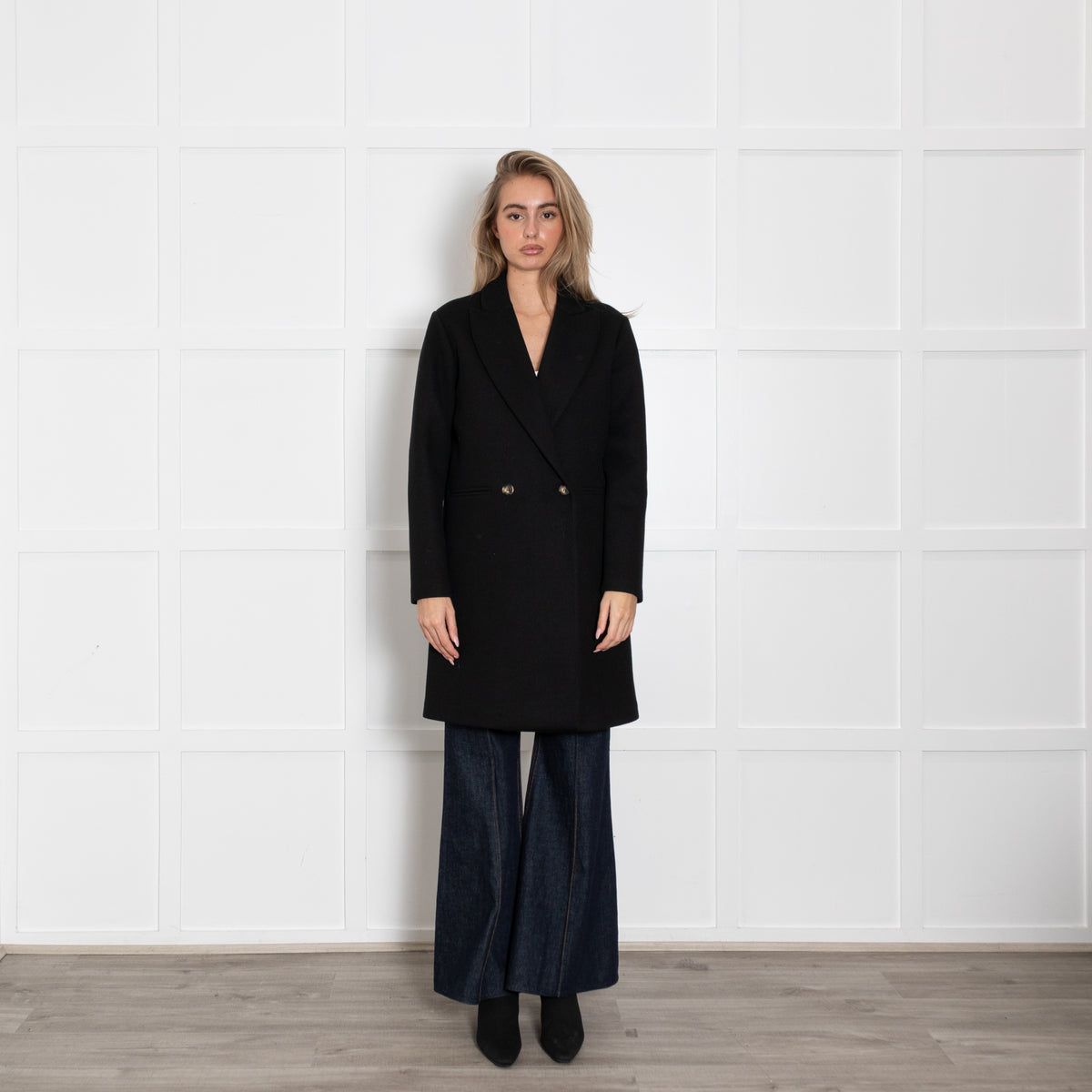 Goodmatch Black Double Breasted Coat