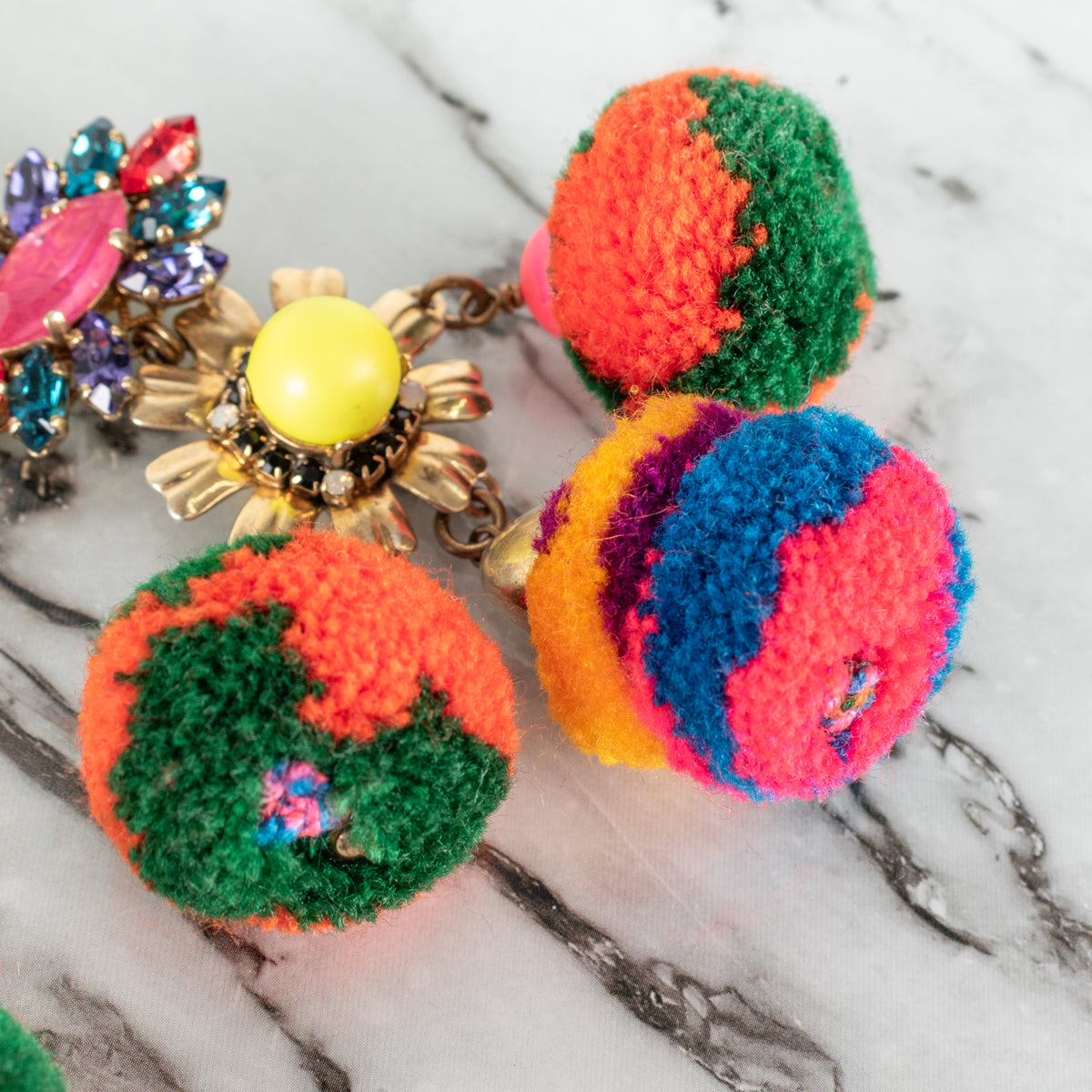Vicki Sarge Gold Multicolour Pom Pom Crystal Clip On Earrings