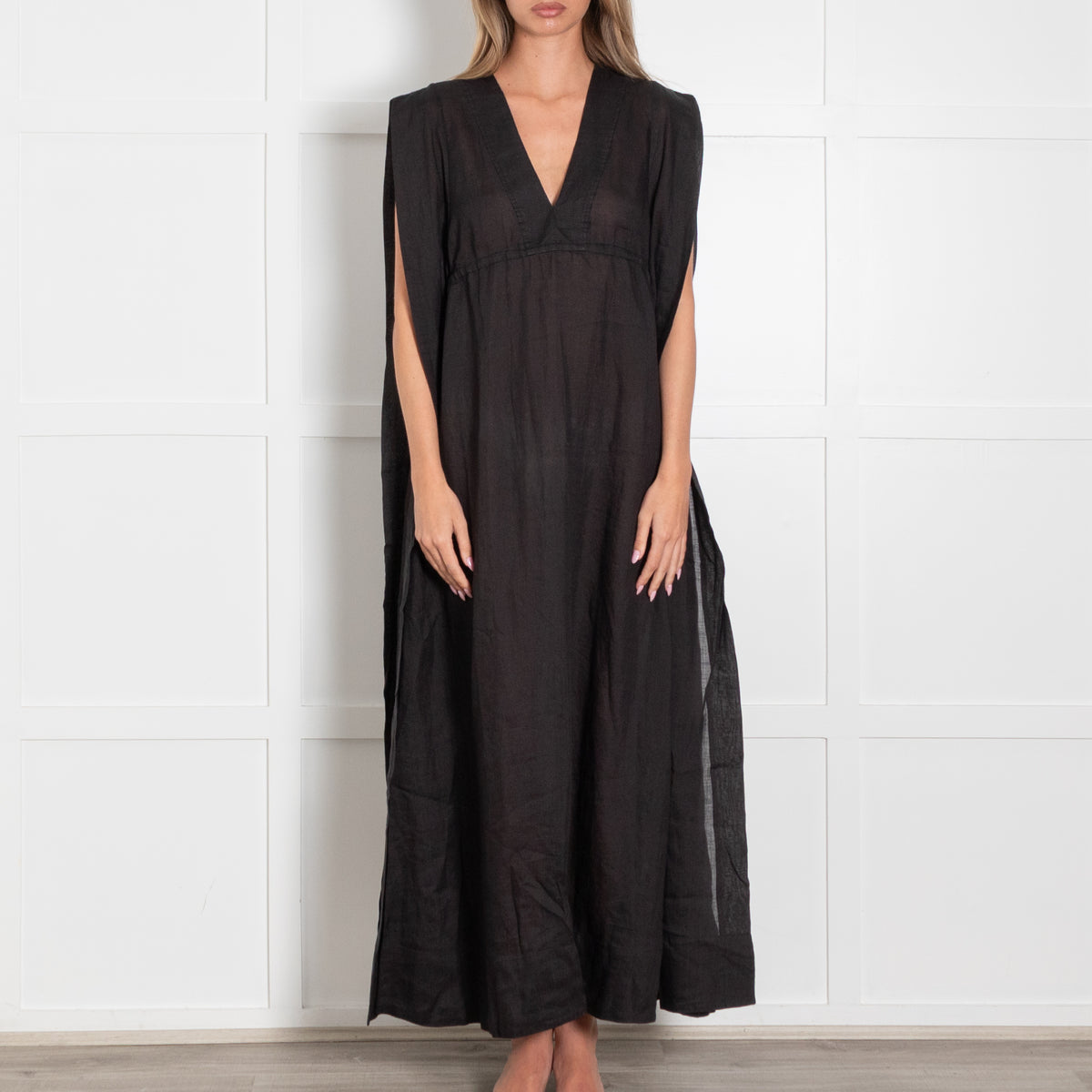 Rise & Fall Black Ramie Gauze Aegean Dress