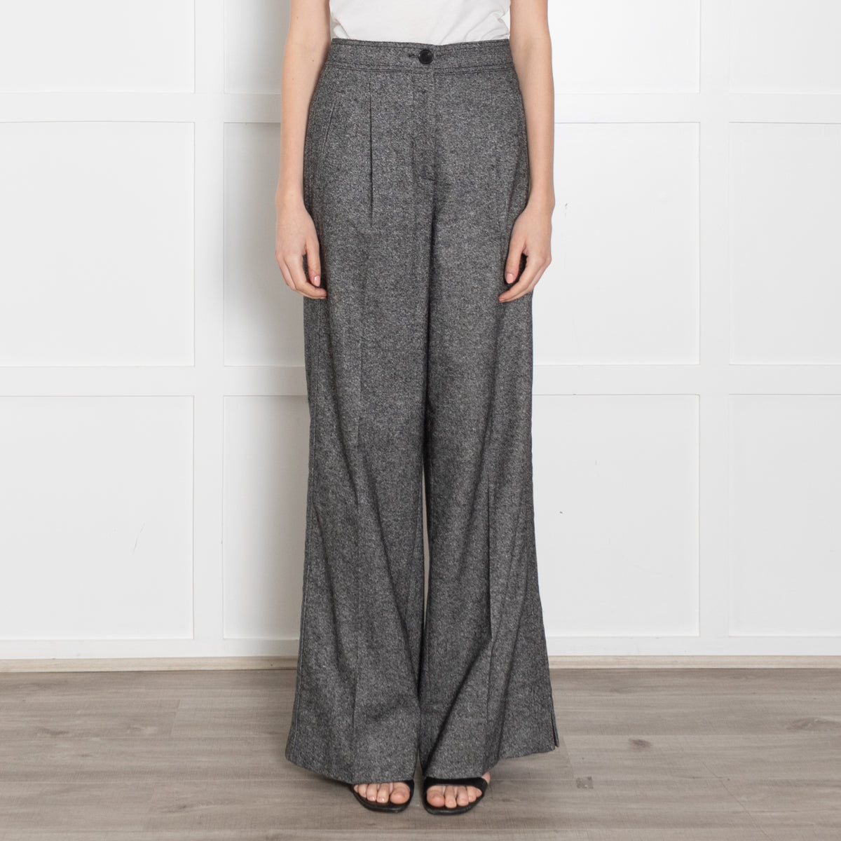 Me + Em Grey Wool High Waisted Wide Trousers