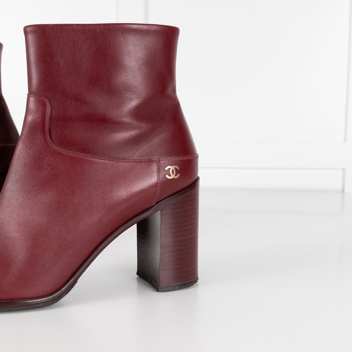 Chanel Short Burgundy Calf Skin Boots