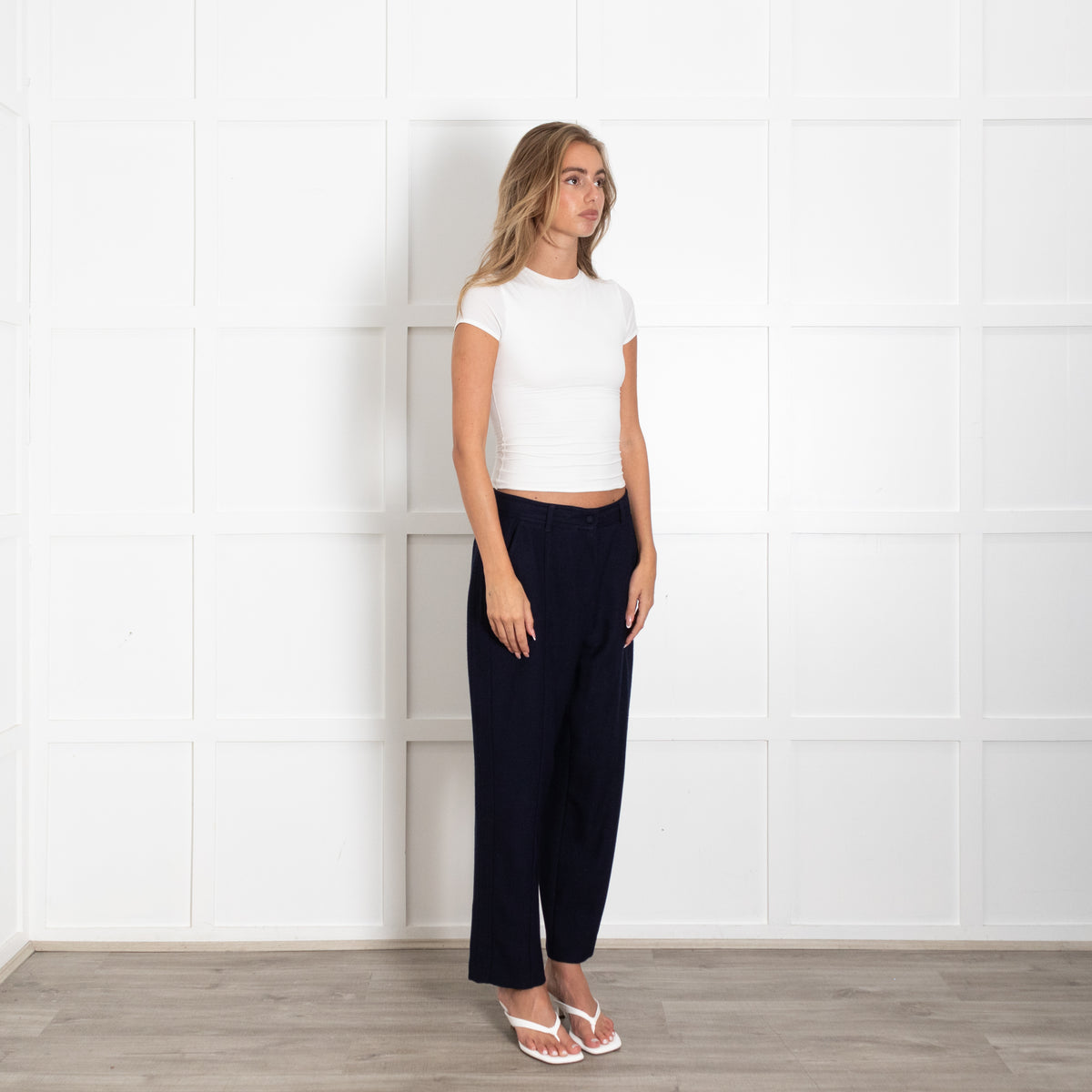 Me + Em Navy Chevron Textured Trousers