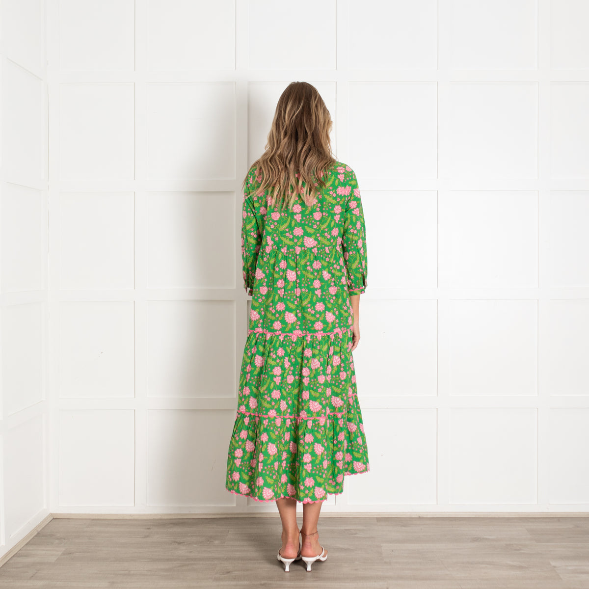 Pink City Prints Green Pink Floral Cotton Maxi Dress