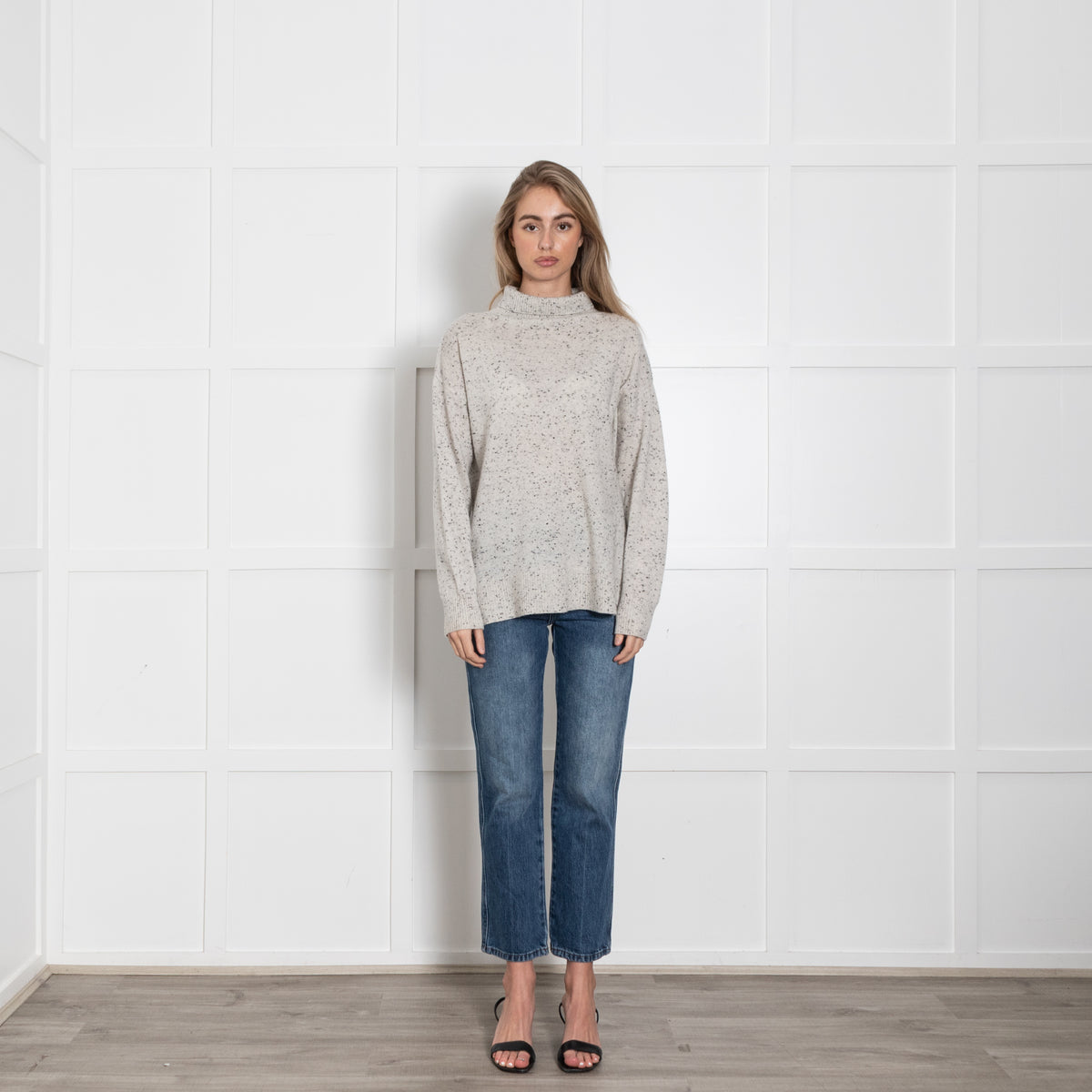 Bella Dahl Grey Speckle Cashmere Polo Neck Jumper