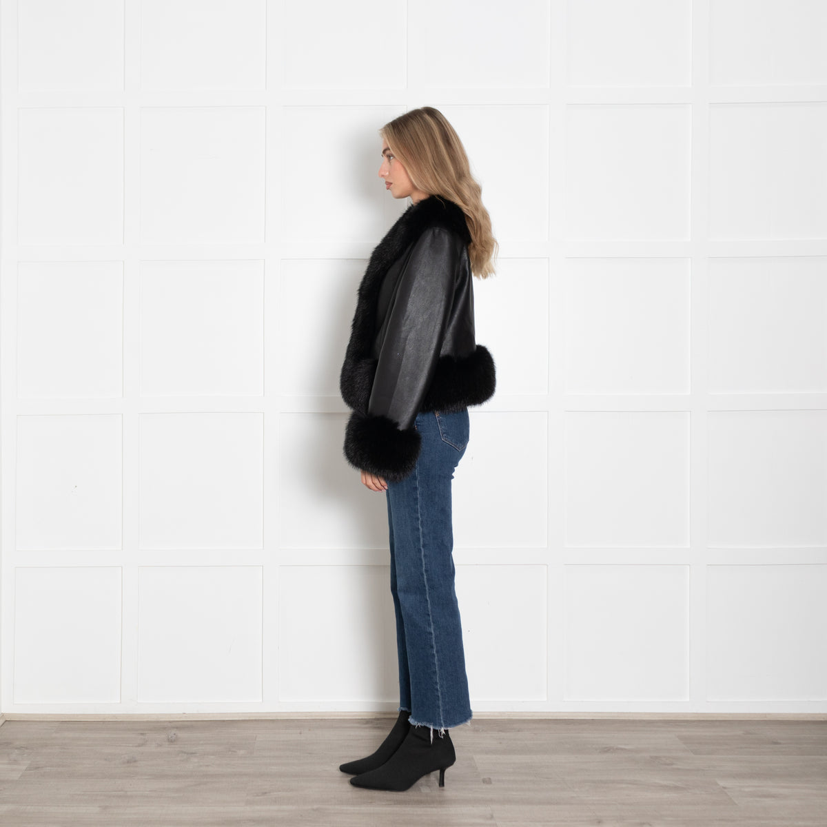 Charlotte Simone Black Faux Leather Fur Trimmed Jacket