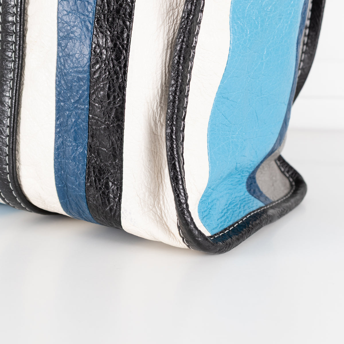 Balenciaga Blue White Grey Stripe Bazar Large Tote