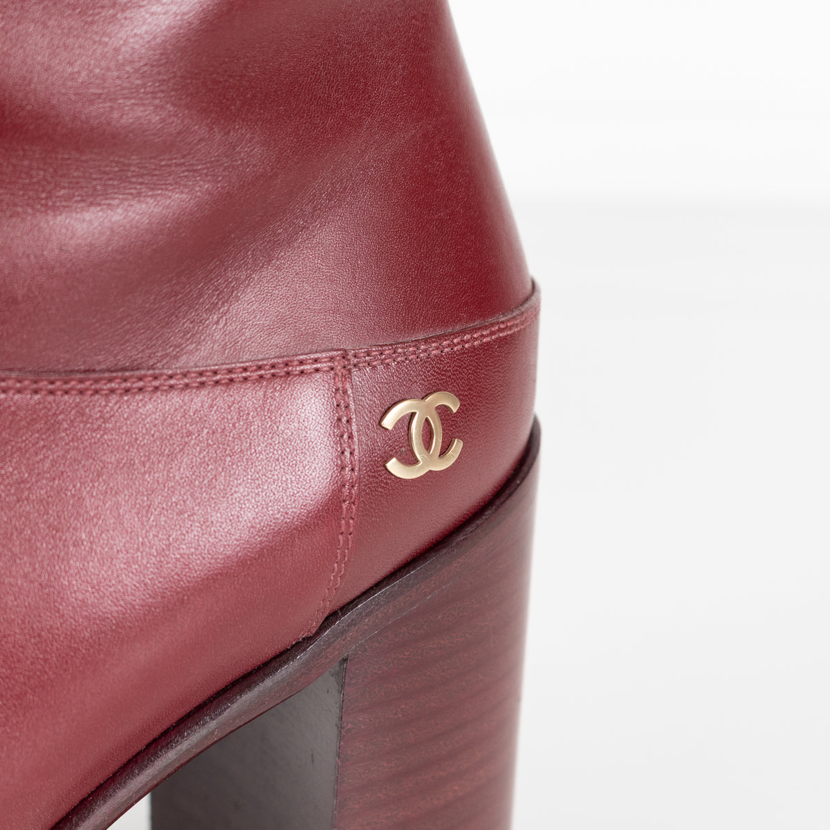 Chanel Short Burgundy Calf Skin Boots