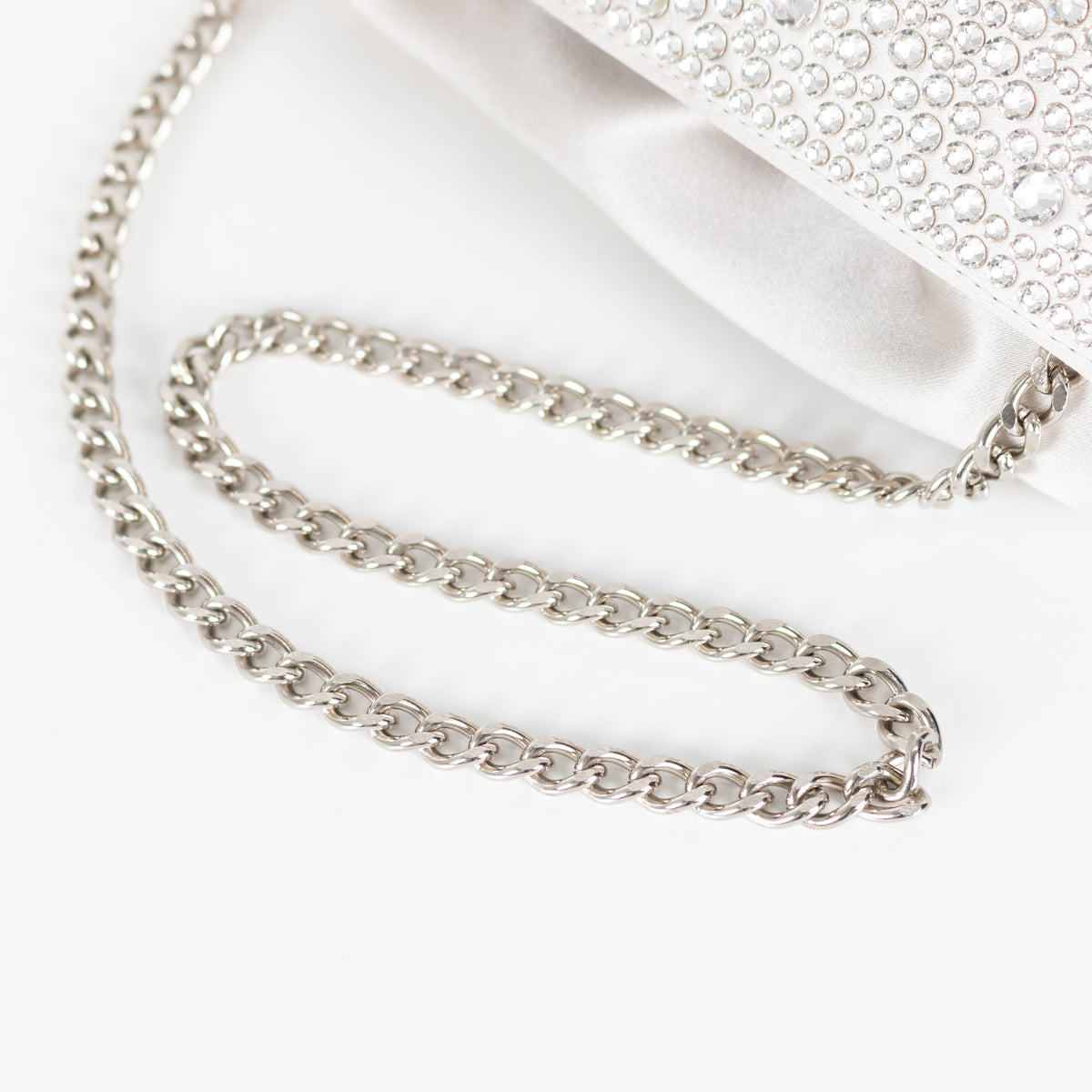 Gina Silver Satin Crystal Embellished Small Evening Bag