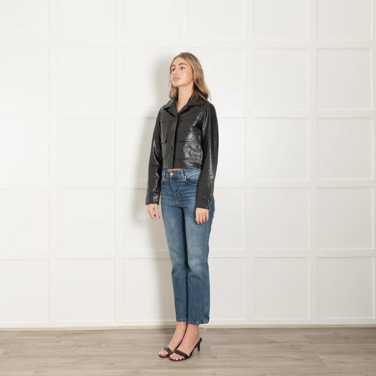 Citizens of Humanity Black Front Pockets Cropped Leather Jacket