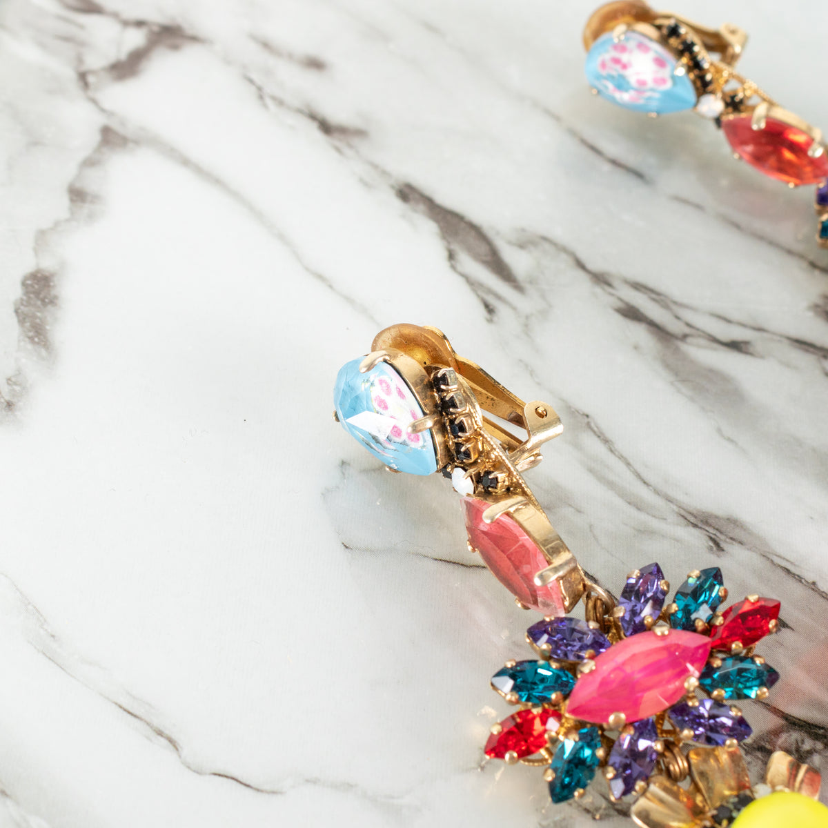 Vicki Sarge Gold Multicolour Pom Pom Crystal Clip On Earrings