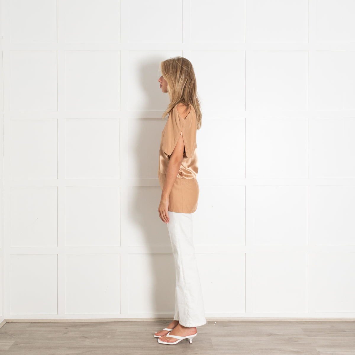 Burberry Tan Satin Panel Cut Out Detail Top