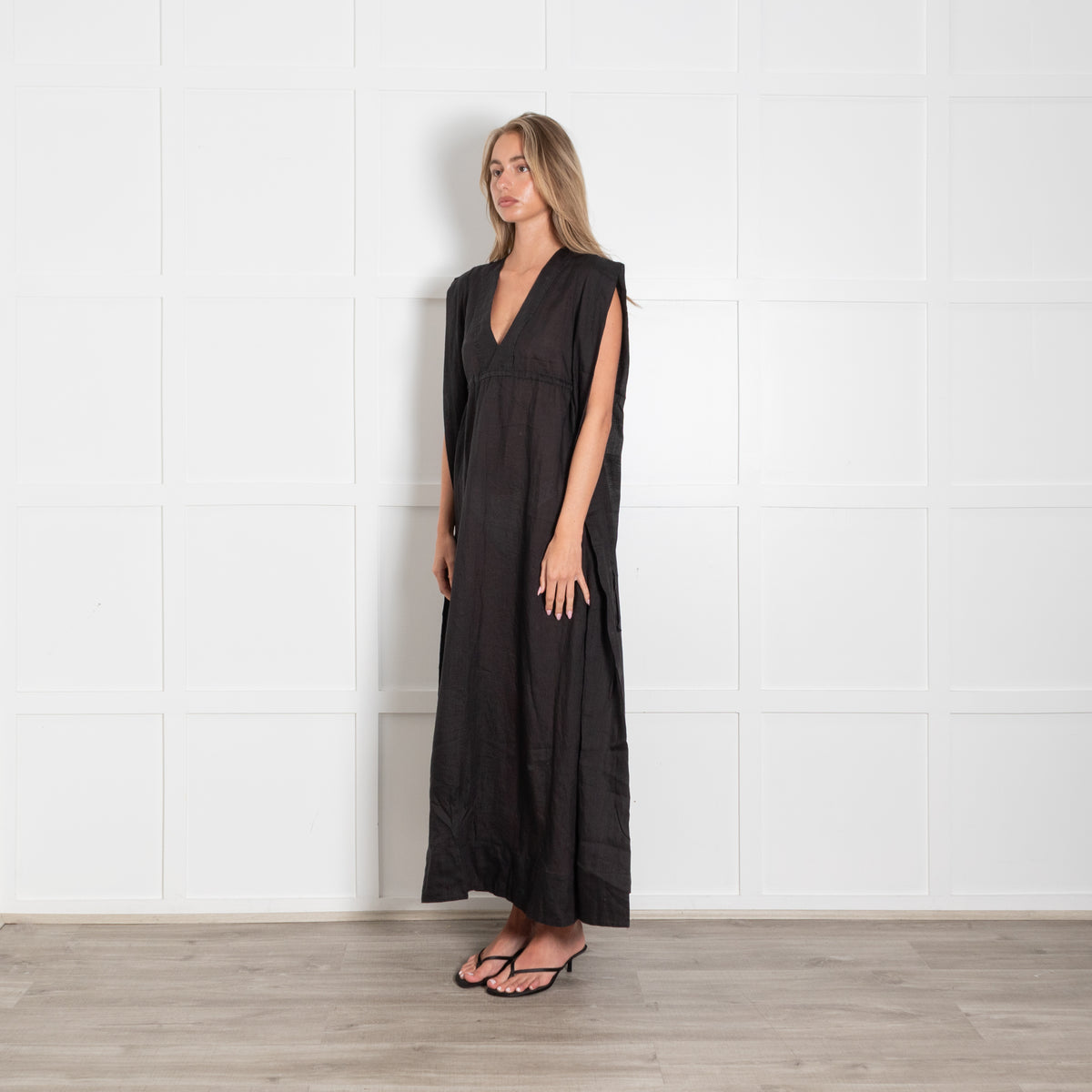 Rise & Fall Black Ramie Gauze Aegean Dress