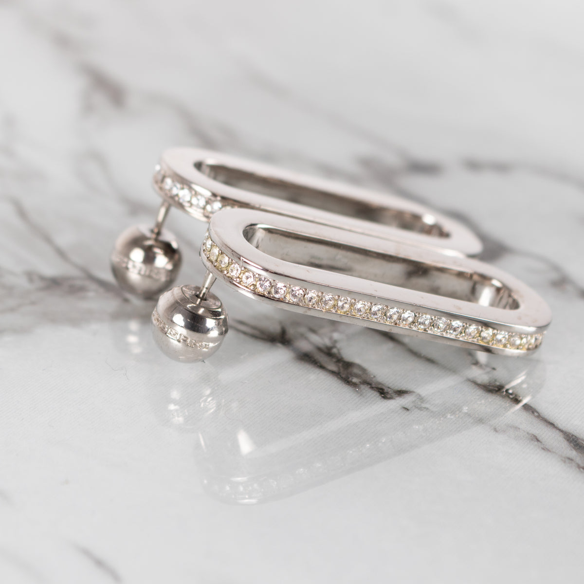 Burberry Silver Colour Oval Earrings With Crystal Edging