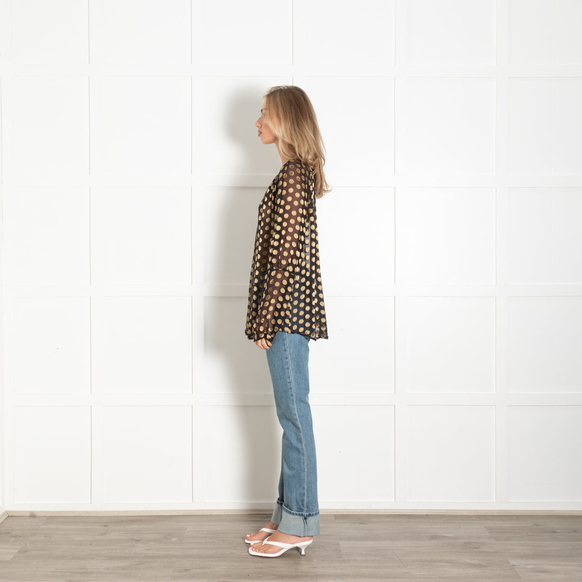 Diane Von Furstenberg Black Gold Spot Sheer Blouse