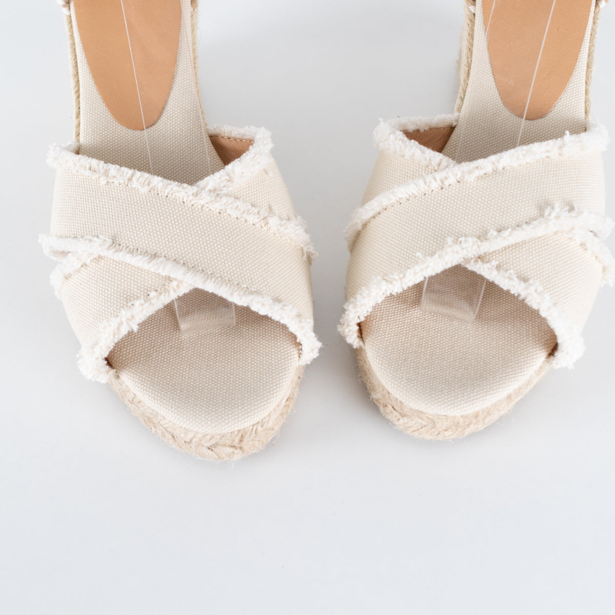Castaner Ivory Wedge Canvas Espadrilles With Frayed Straps