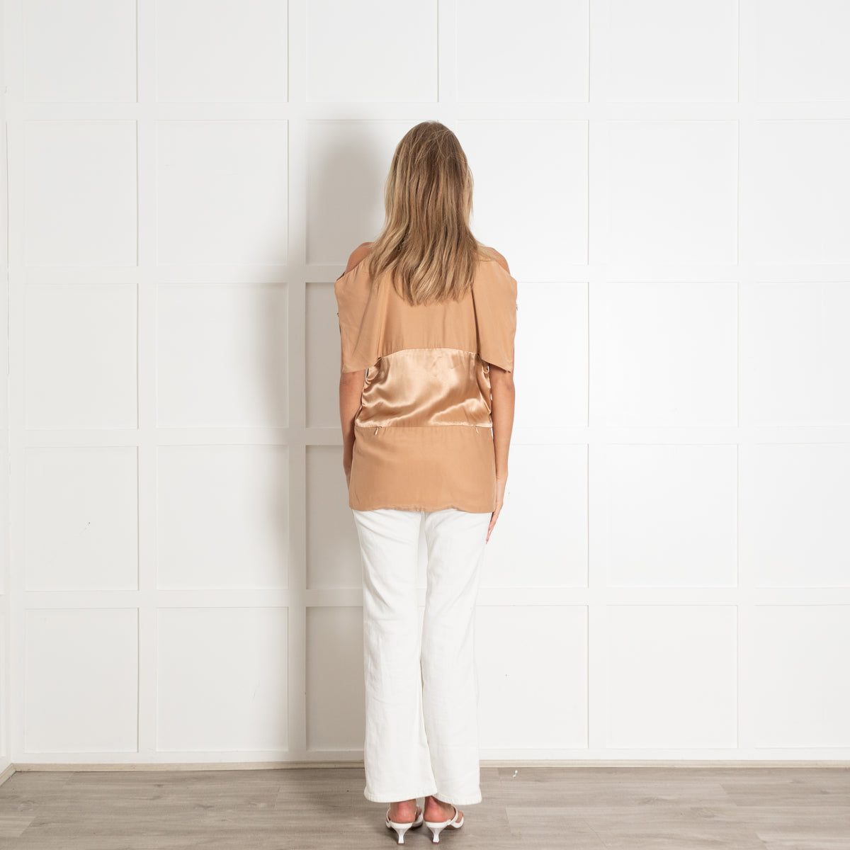Burberry Tan Satin Panel Cut Out Detail Top