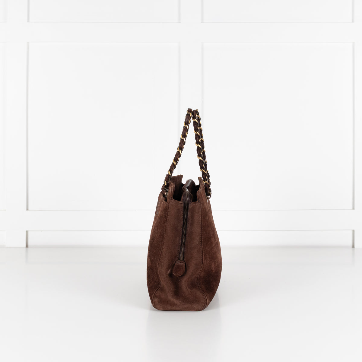 Chanel Brown Suede Chain Strap Logo Tote