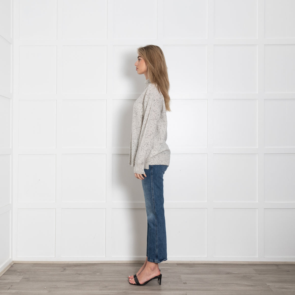 Bella Dahl Grey Speckle Cashmere Polo Neck Jumper