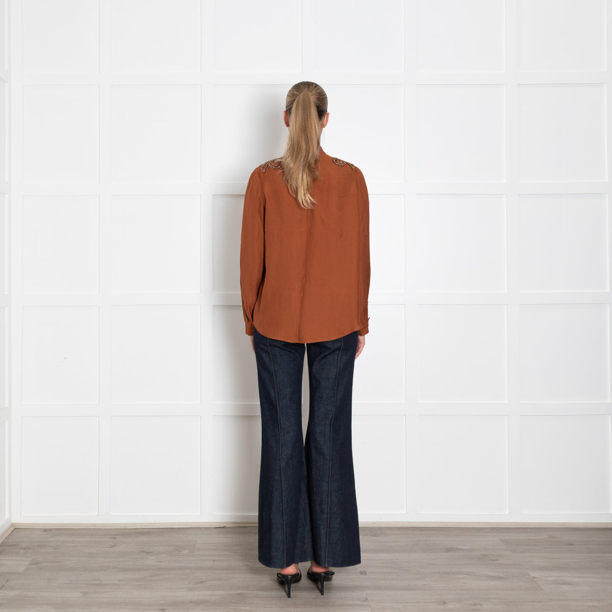 Machka Dark Tan Shirt With Crystal Shoulder Detail