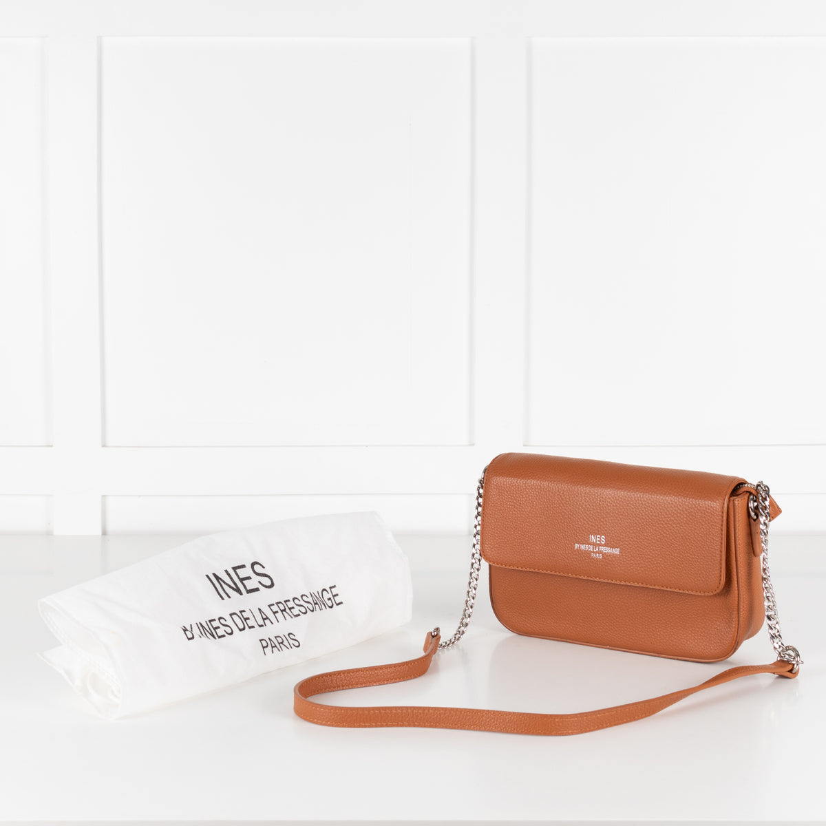 Ines De La Fressange Tan Grainy Leather Crossbody Bag