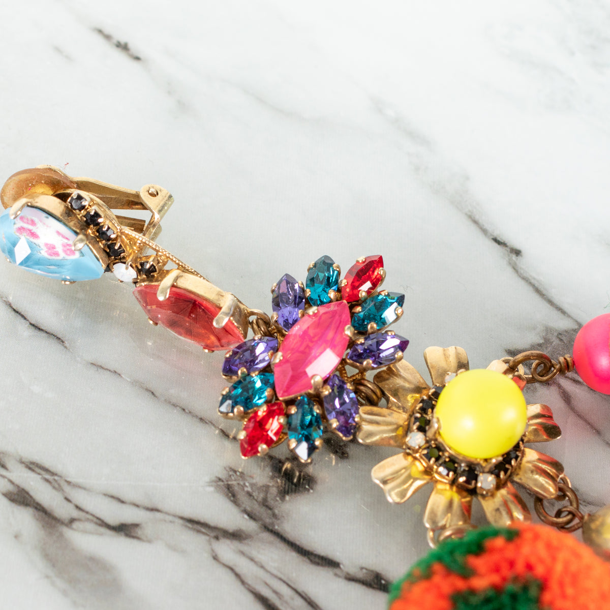 Vicki Sarge Gold Multicolour Pom Pom Crystal Clip On Earrings
