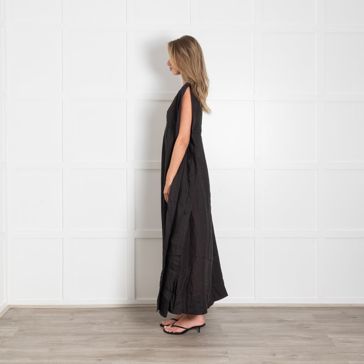 Rise & Fall Black Ramie Gauze Aegean Dress