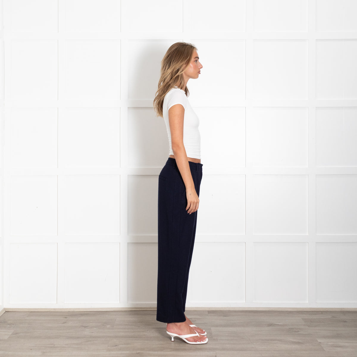 Me + Em Navy Chevron Textured Trousers