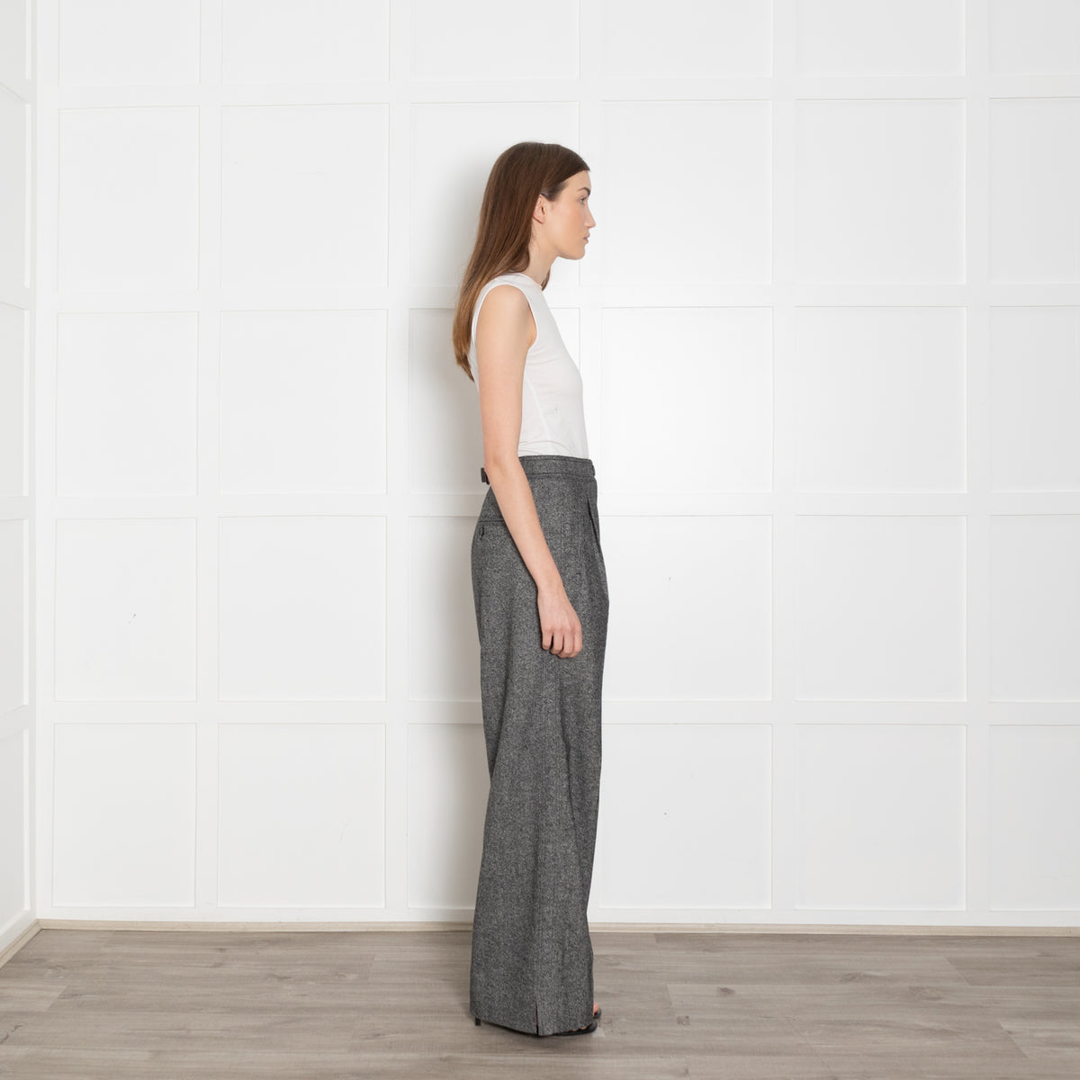 Me + Em Grey Wool High Waisted Wide Trousers