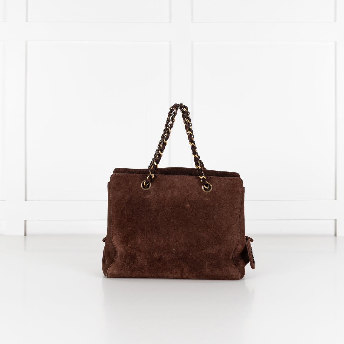 Chanel Brown Suede Chain Strap Logo Tote