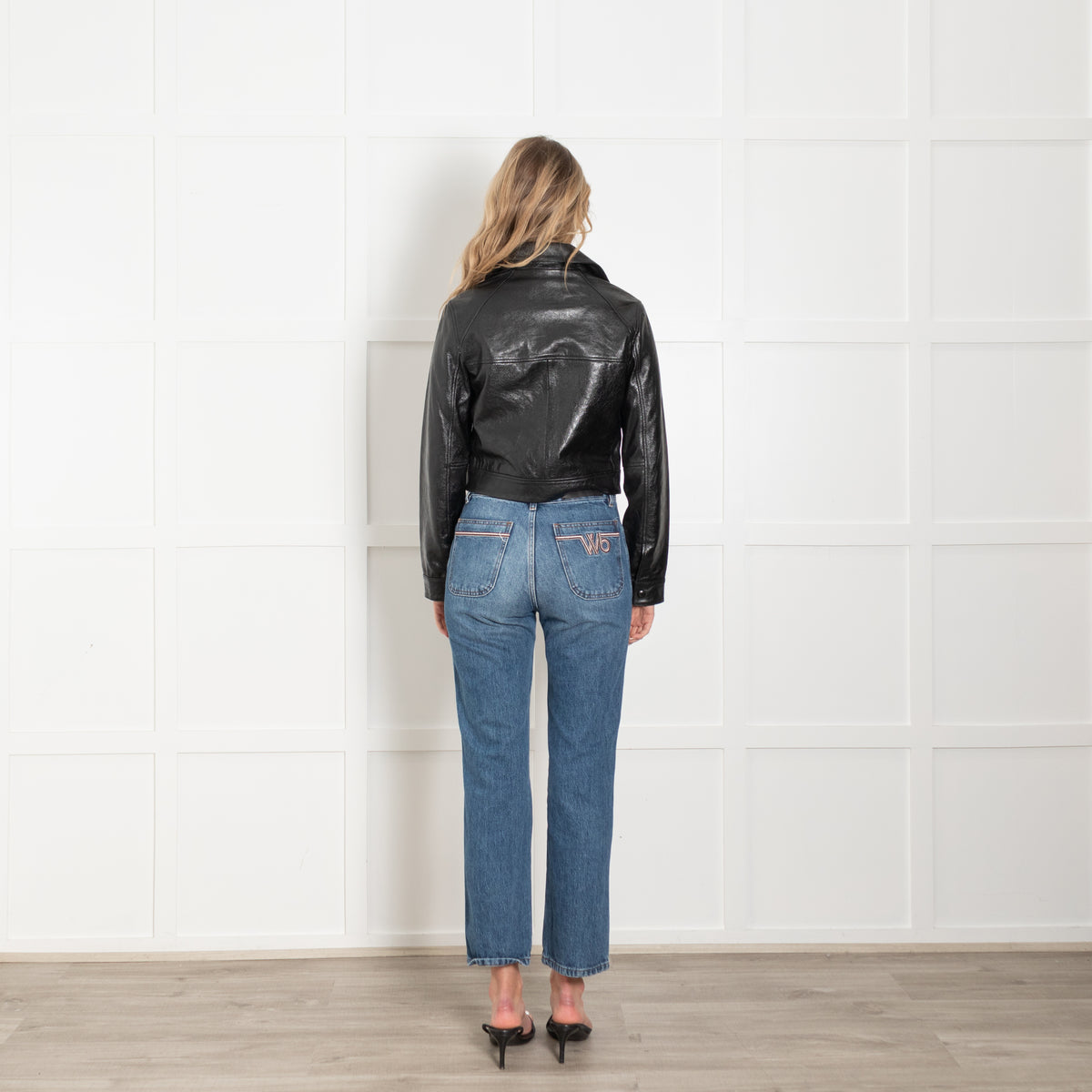 Citizens of Humanity Black Front Pockets Cropped Leather Jacket