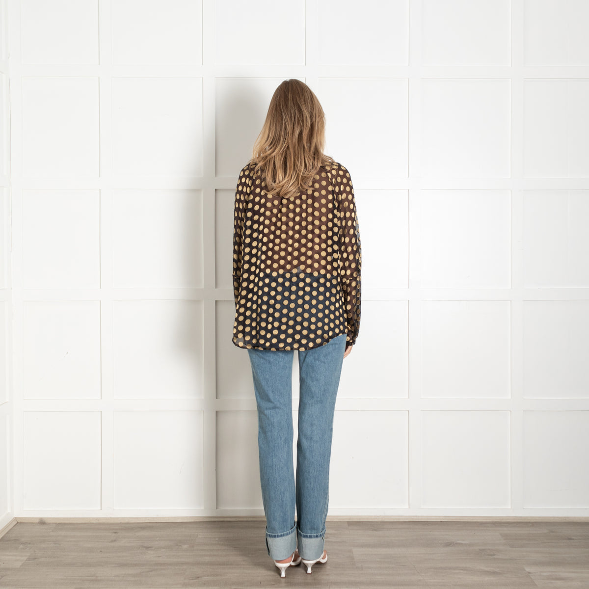 Diane Von Furstenberg Black Gold Spot Sheer Blouse
