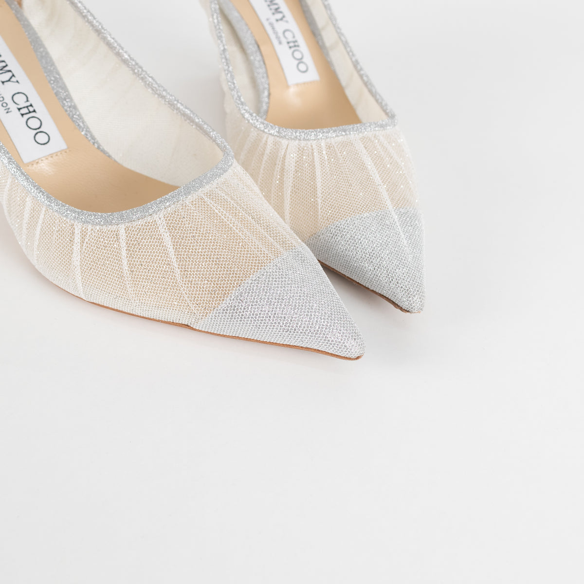 Jimmy Choo Silver Glitter Mesh Pointy Heeled Shoes