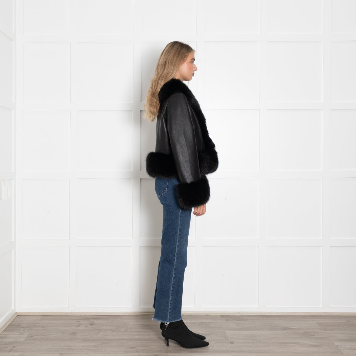 Charlotte Simone Black Faux Leather Fur Trimmed Jacket