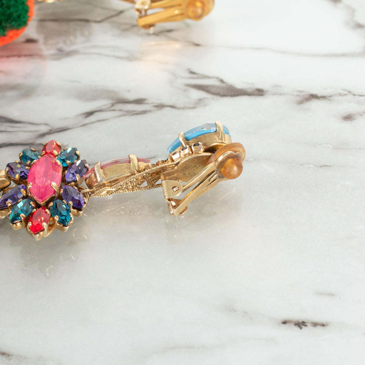 Vicki Sarge Gold Multicolour Pom Pom Crystal Clip On Earrings