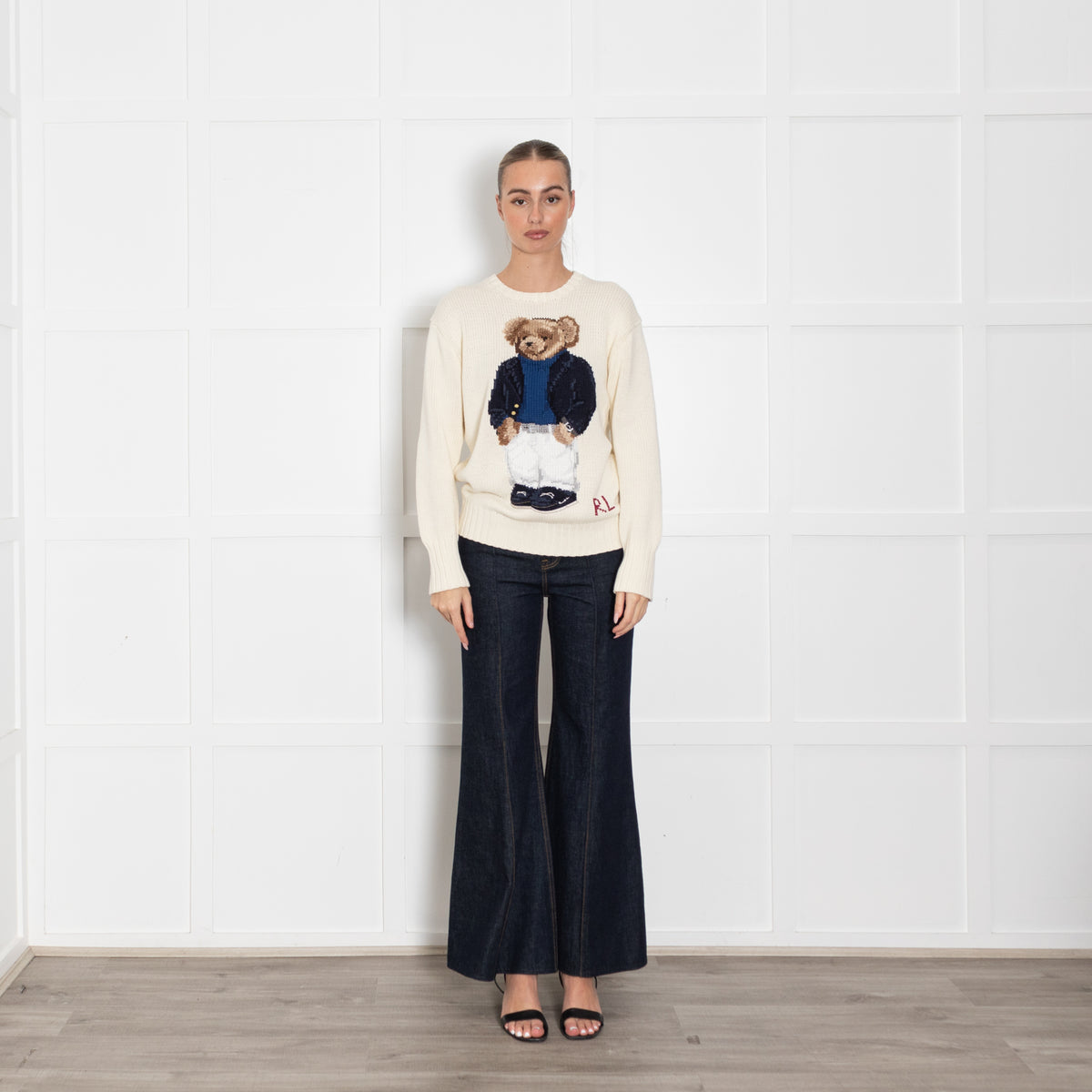 Polo Ralph Lauren Cream Cotton Jumper With Teddy Bear Motif