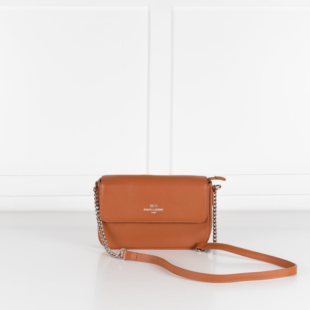 Ines De La Fressange Tan Grainy Leather Crossbody Bag
