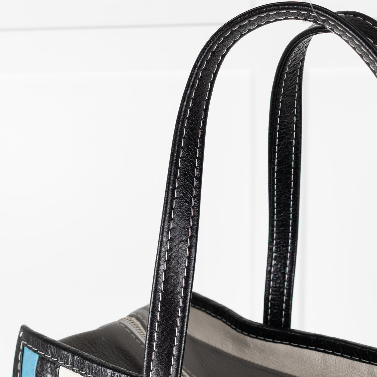 Balenciaga Blue White Grey Stripe Bazar Large Tote