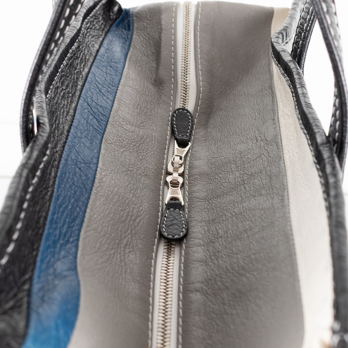 Balenciaga Blue White Grey Stripe Bazar Large Tote