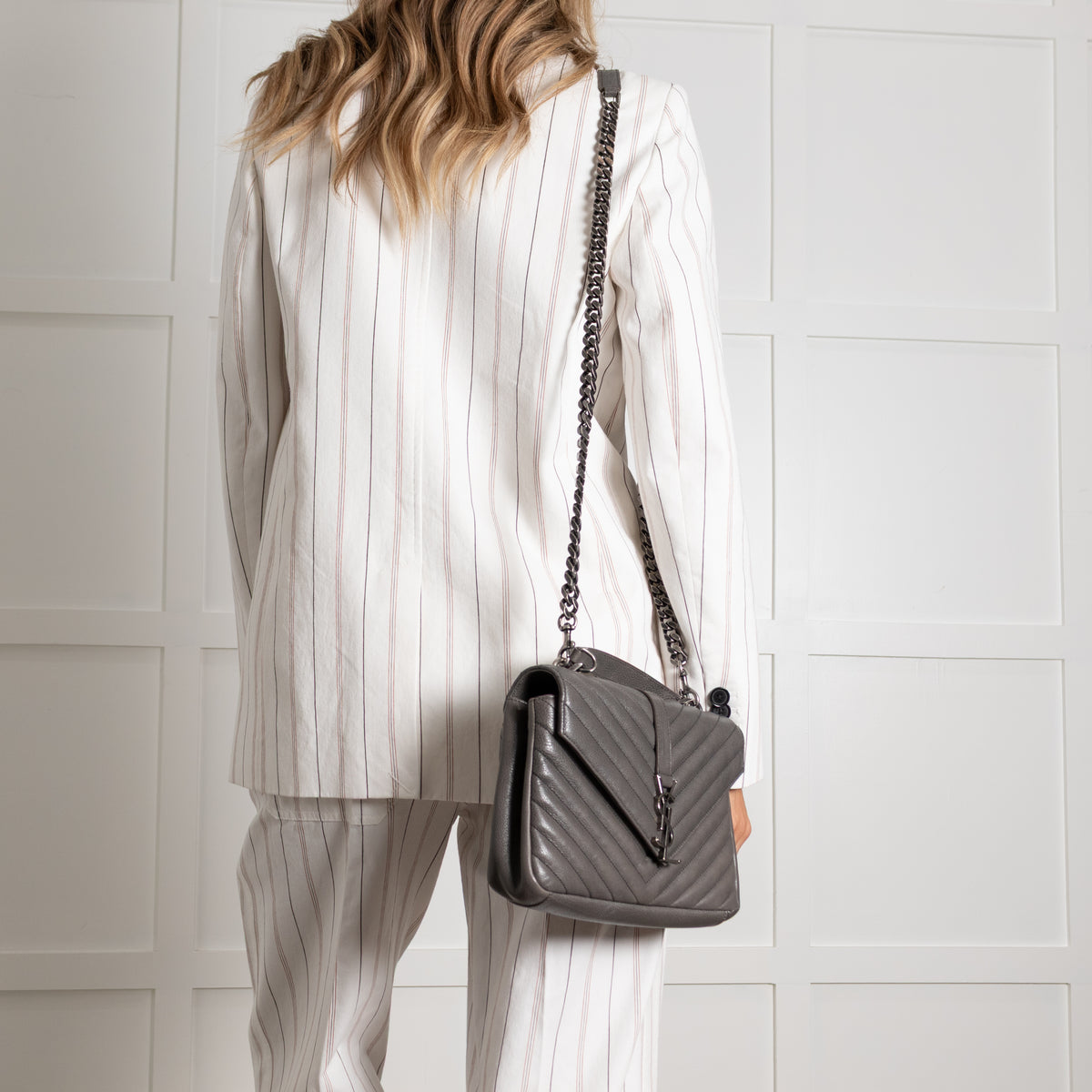 Saint Laurent Grey Leather College Monogram Crossbody
