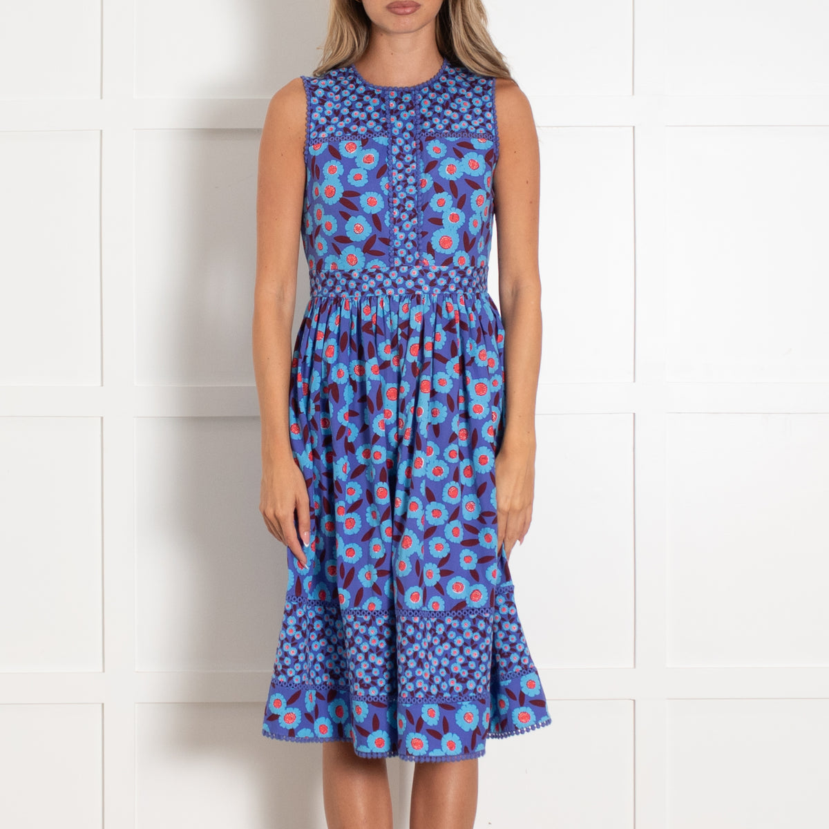 Kate Spade Purple Blue Floral Sleeveless Cotton Dress