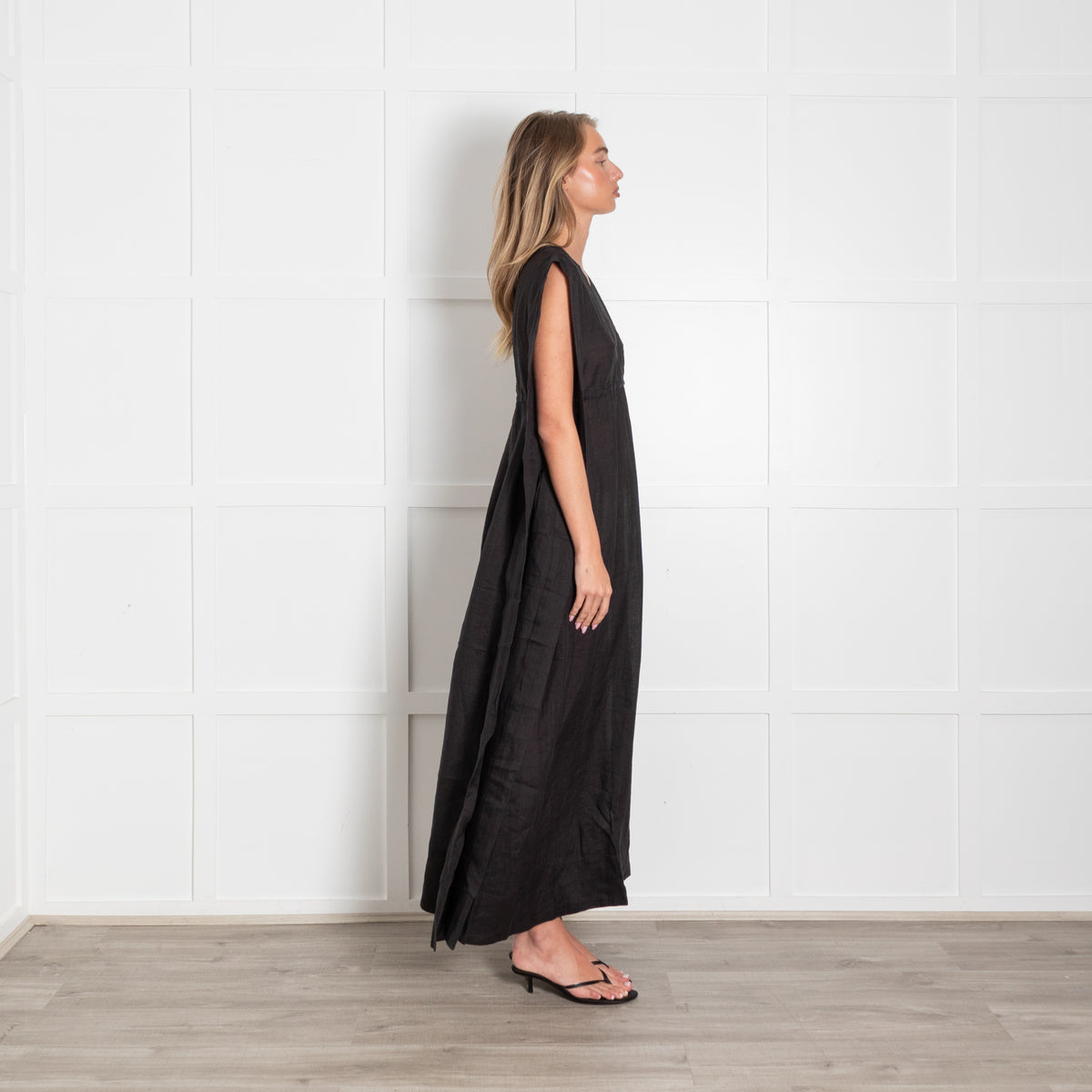 Rise & Fall Black Ramie Gauze Aegean Dress