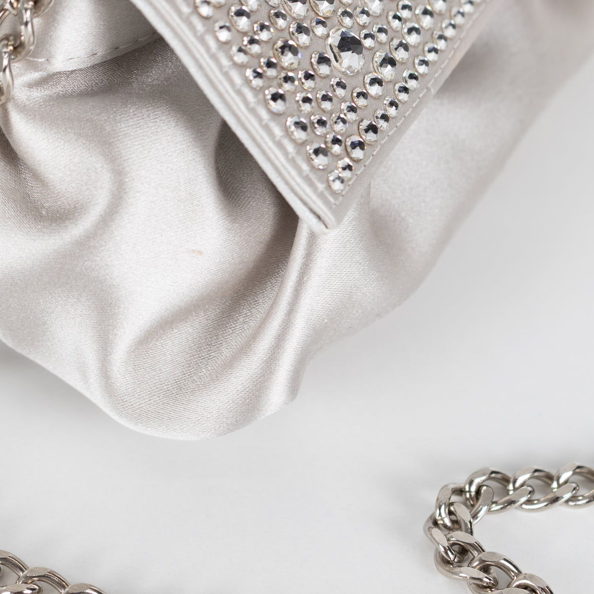 Gina Silver Satin Crystal Embellished Small Evening Bag