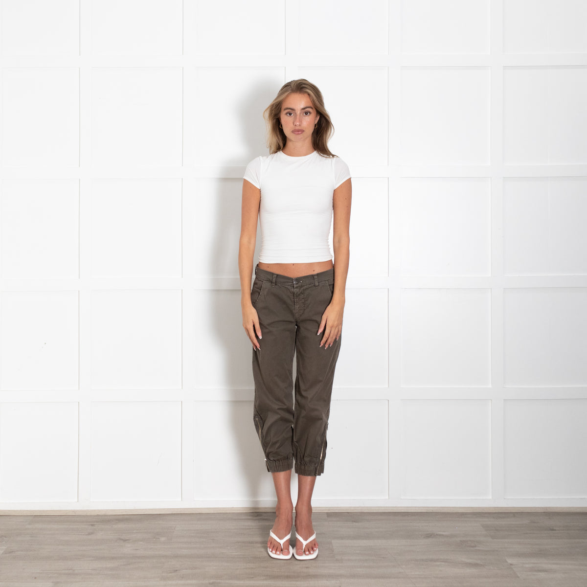 J Brand Khaki Trousers With Elastic Ankles