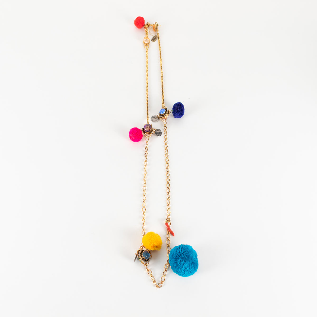 Vicki Sarge Gold Multicolour Pom Pom  Glass Jewells Chain Long Necklace