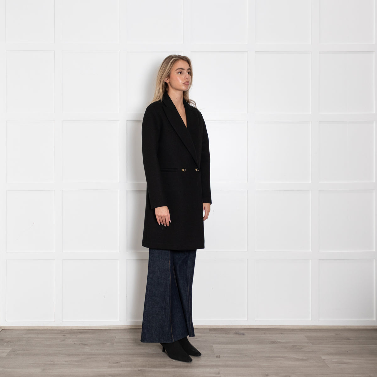 Goodmatch Black Double Breasted Coat