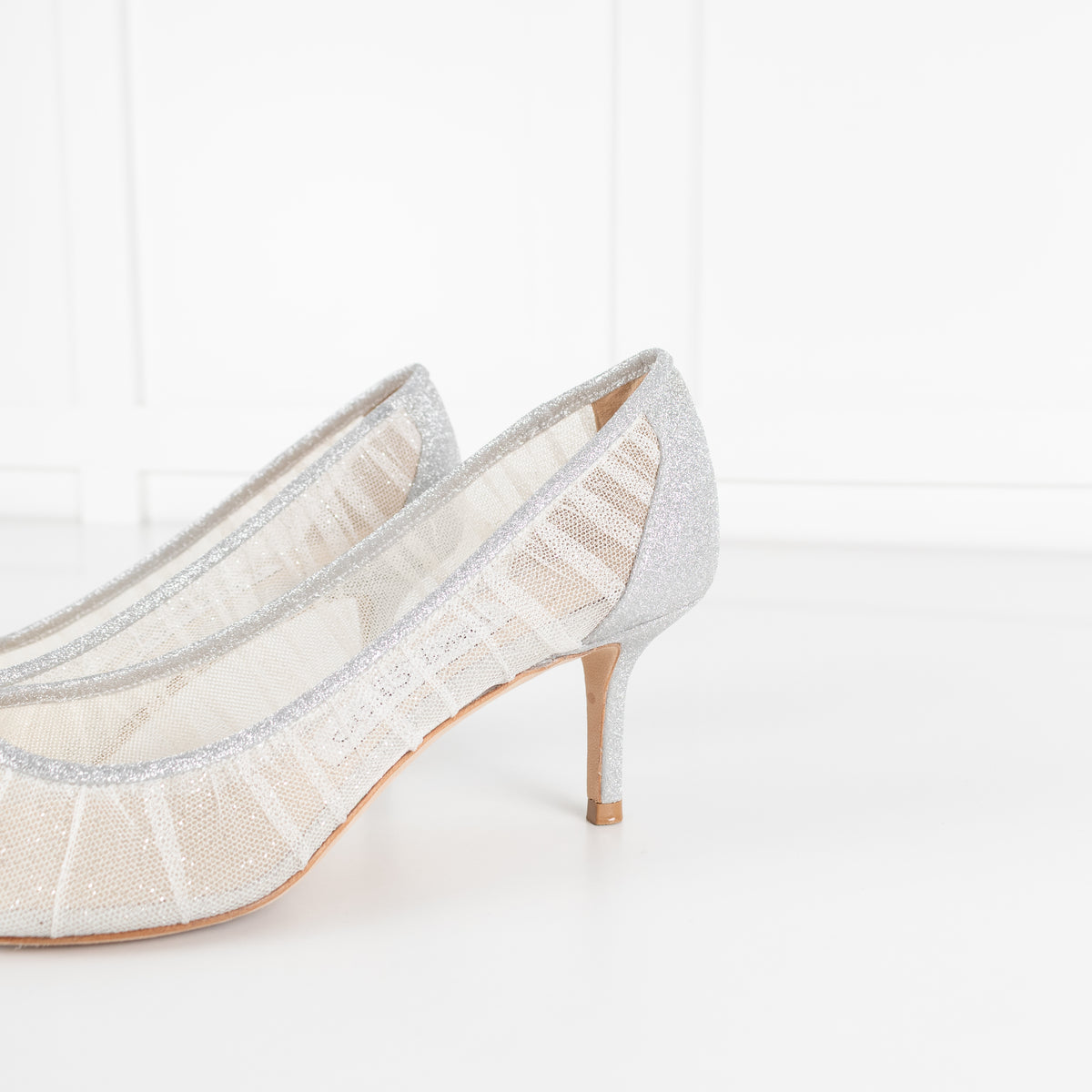 Jimmy Choo Silver Glitter Mesh Pointy Heeled Shoes