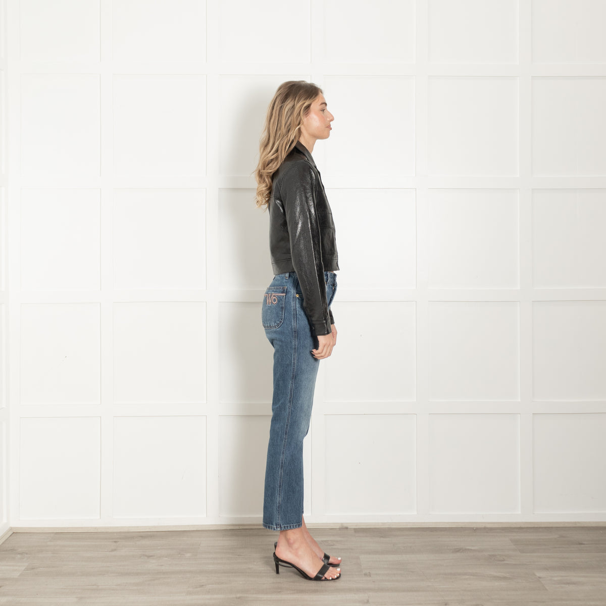 Citizens of Humanity Black Front Pockets Cropped Leather Jacket