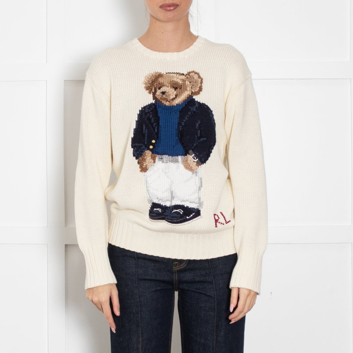 Polo Ralph Lauren Cream Cotton Jumper With Teddy Bear Motif