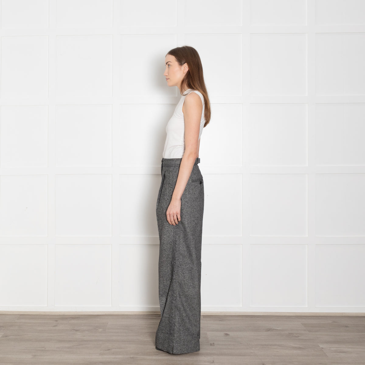 Me + Em Grey Wool High Waisted Wide Trousers