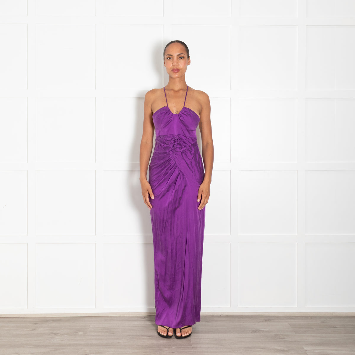 Gul Hurgel Purple Silk Spaghetti Strap Long Dress
